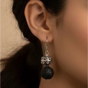 Lava Rock Bead and Silver Earrings